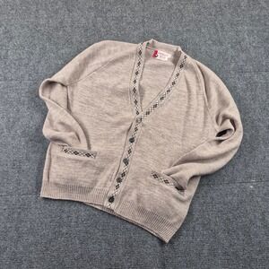 Vintage Pat Boone by Revere Cardigan Sweater Tan Argyle Trim Orlon Men Medium